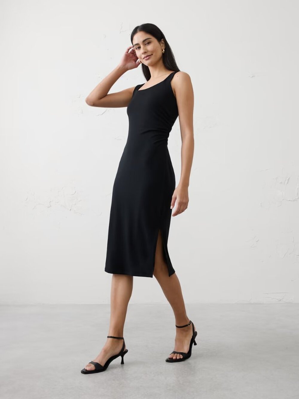 NWT M Black Banana Republic Factory Side-Shirred Tank Midi Dress